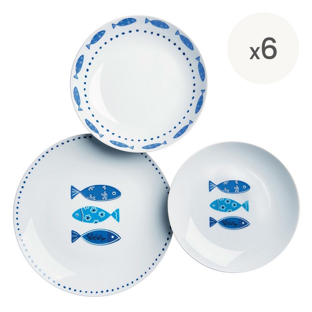 Excelsa Servizio piatti tavola porcellana decorata OCEAN 18 pezzi cod.50249 Excelsa